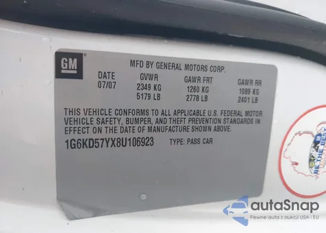 2008 Cadillac Dts 1Sb из США, поврежденный, VIN 1G6KD57YX8U106923